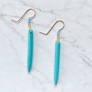 Turquoise Blue Crystal Dagger Drop Bar Earrings